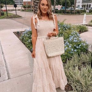 Striped maxi dress tie straps